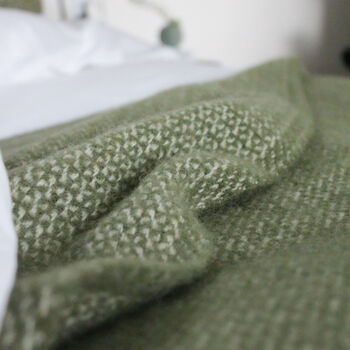 Extra Large Olive Green And Cream Woven Wool Throw, 6 of 6