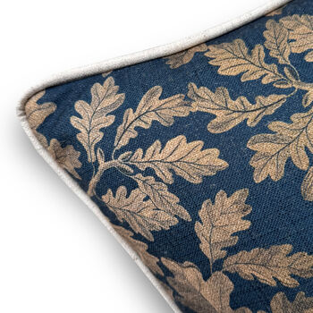 Luxury Linen Blend Floral Cushion Autumn Navy And Gold, 5 of 6