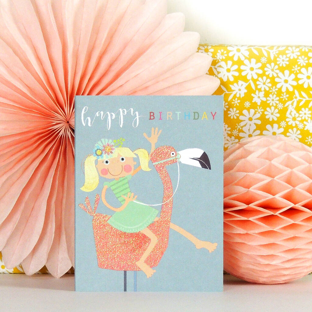 Mini Glittery Flamingo Birthday Card By Kali Stileman Publishing