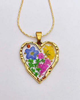 Dried Flowers Heart Pendant Necklace Small Hand Made, 6 of 9