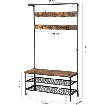 Hall Tree Coat Rack With Bench And Shoe Storage And Hooks, 7 of 7