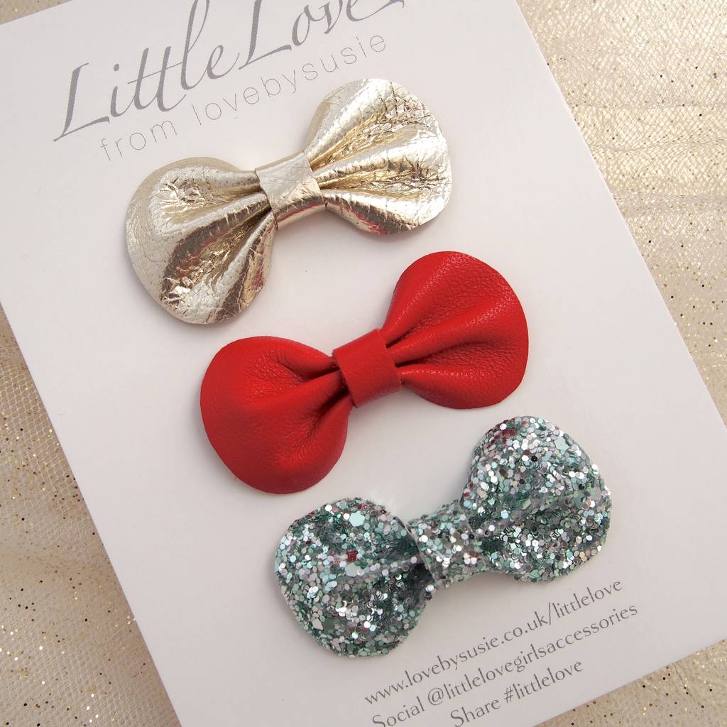Mini Bow Hair Clip Set Festive By Little Love ...