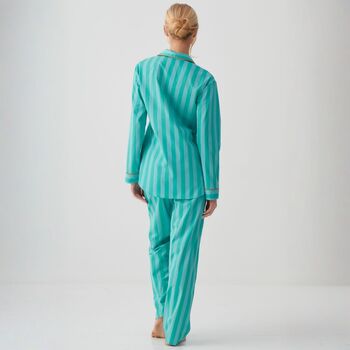 Women's 'New York Turquoise' Stripe Crisp Cotton Pyjama Set, 2 of 4