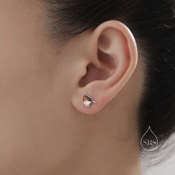 Hand Painted Robin Bird Stud Earrings In Sterling Silver, 5 of 11