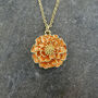 Marigold Orange Flower Pendant Necklace, Gold Tone, thumbnail 4 of 5