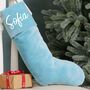 Personalised Frosted Blue Cotton Velvet Stocking, thumbnail 1 of 5