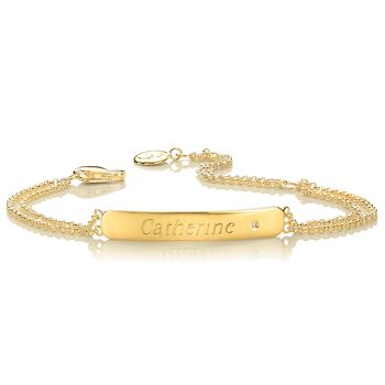 Personalised 18ct Gold Plated Sterling Silver First Diamond Identity Bracelet – Christening Or First Holy Communion Gift, 2 of 5
