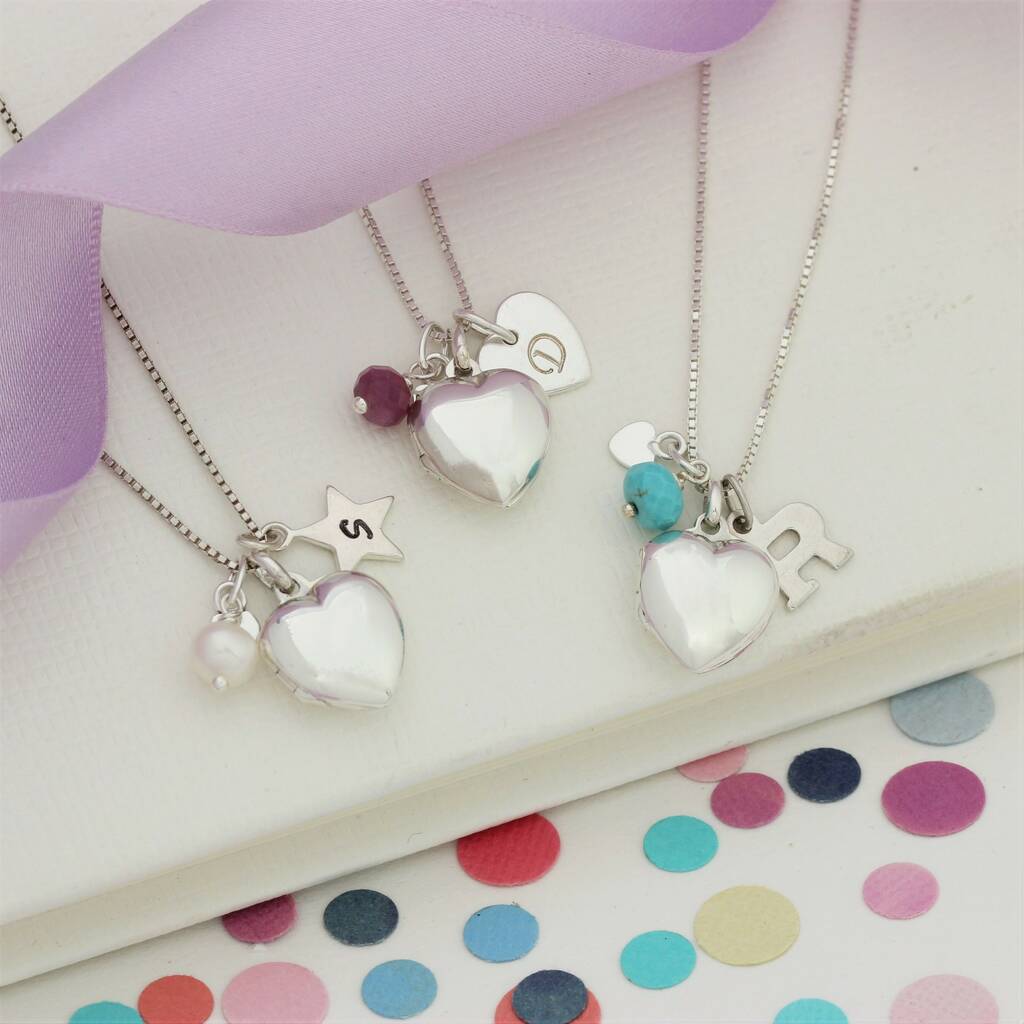 Childs Silver Heart Locket Personalised With Birthstone, 1 of 12