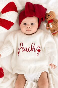 Christmas Personalised Embroidered Candy Cane Knitted Jumper, 3 of 10