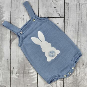 Pale Blue Luxury Knitted Bunny Dungarees, 2 of 4