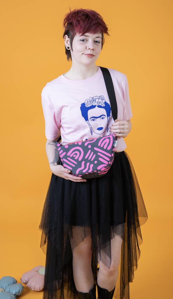 Abstract Pink And Grey Sling Bag Waxed Cotton Bag, 1 of 3