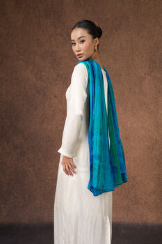 100% Mulberry Silk Scarf, Turquoise And Peacock Blue In Gift Box, 3 of 11