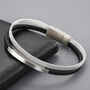 Sleek Black Stainless Steel And Leather Men's Bracelet, thumbnail 3 of 6