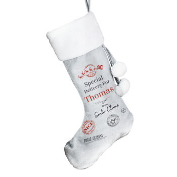 Personalised Special Delivery Silver Grey Stocking, 4 of 4