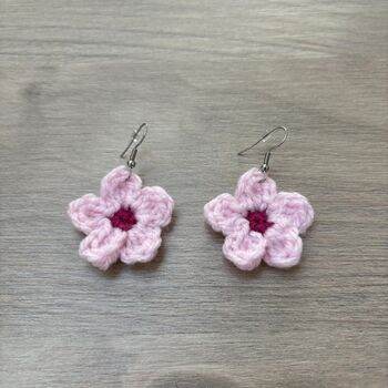 Handmade Crochet Cherry Blossom Earrings, 6 of 8