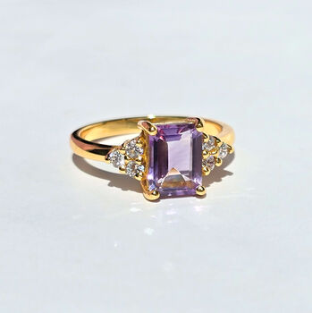 Lavender Amethyst Emerald Cut Ring In Silver And Gold Vermeil, 9 of 12