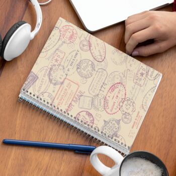 A5 Spiral Notebook Featuring A Travel Stamp Print, 2 of 2