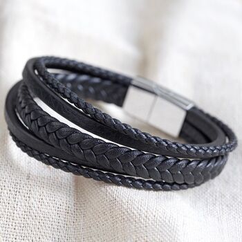 Men's Layered Vegan Leather Straps Bracelet, 4 of 9