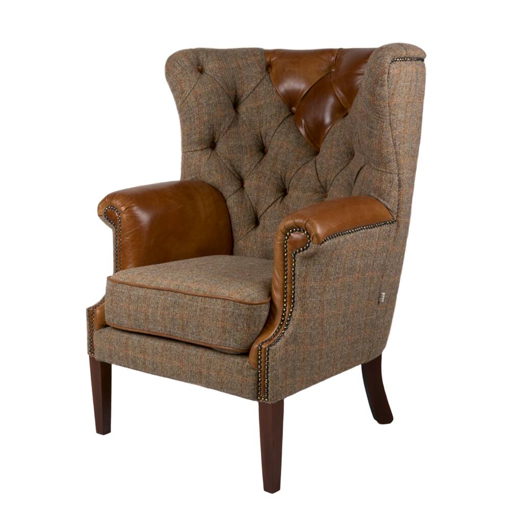 Brown Leather And Tweed Kensington Armchair By The Orchard Furniture ...