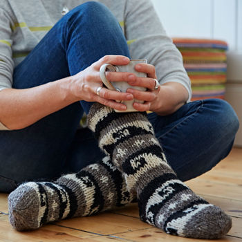 Fair Trade Hand Knitted Scandi Woollen Slipper Socks, 6 of 12