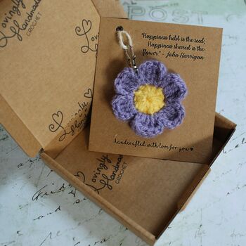 Personalised Crocheted Flower Keyring Letterbox Gift, 9 of 12