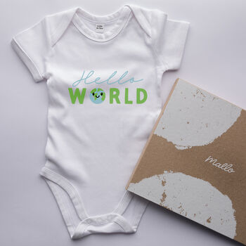 Organic Cotton Hello World Baby Grow, 3 of 6
