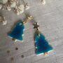 Handcrafted Ceramic Blue Christmas Tree Earrings, thumbnail 3 of 7