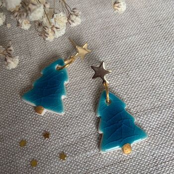 Handcrafted Ceramic Blue Christmas Tree Earrings, 3 of 7