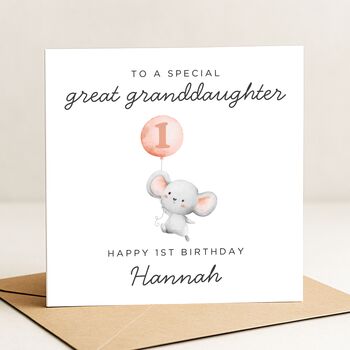 Personalised 1st Birthday Card For Great Granddaughter, 2 of 7