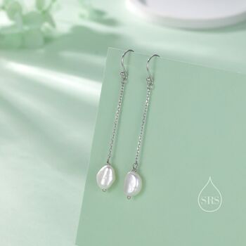 Sterling Silver Genuine Freshwater Baroque Pearl Drop Hook Earrings, 3 of 11