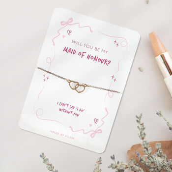 Bridesmaid Proposal Gift Will You Be My Bridesmaid Pink Bow Card Bracelet Gift, 4 of 9
