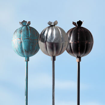 Recycled Iron Poppy Seed Head Garden Stake Decoration, 2 of 12
