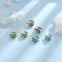 Sterling Silver Green Cz Leaf Huggie Hoop Earrings, thumbnail 11 of 12