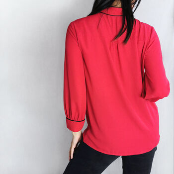 Brera Red Crepe Blouse With Black Tassels, 3 of 3