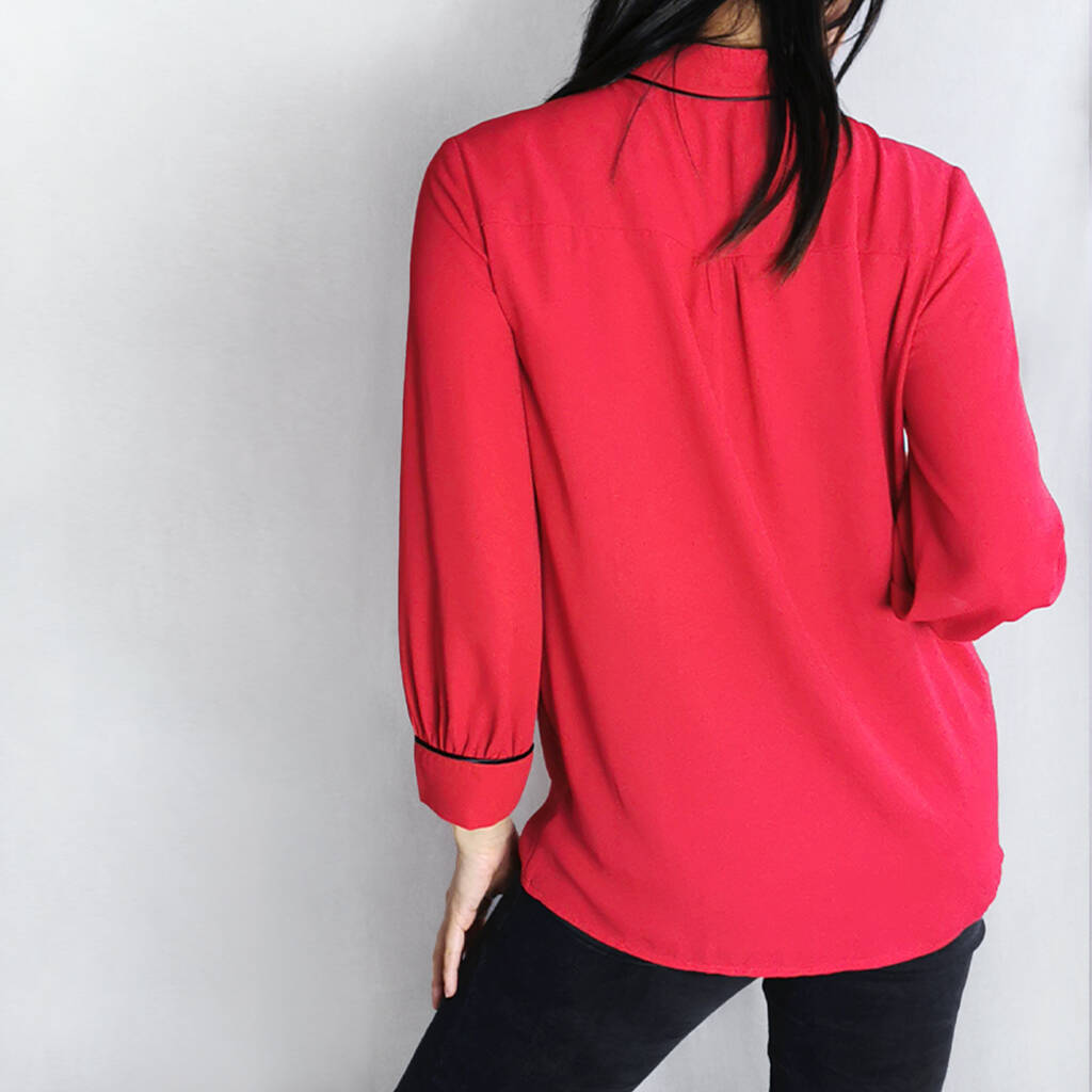 Brera Red Crepe Blouse With Black Tassels By LAGOM