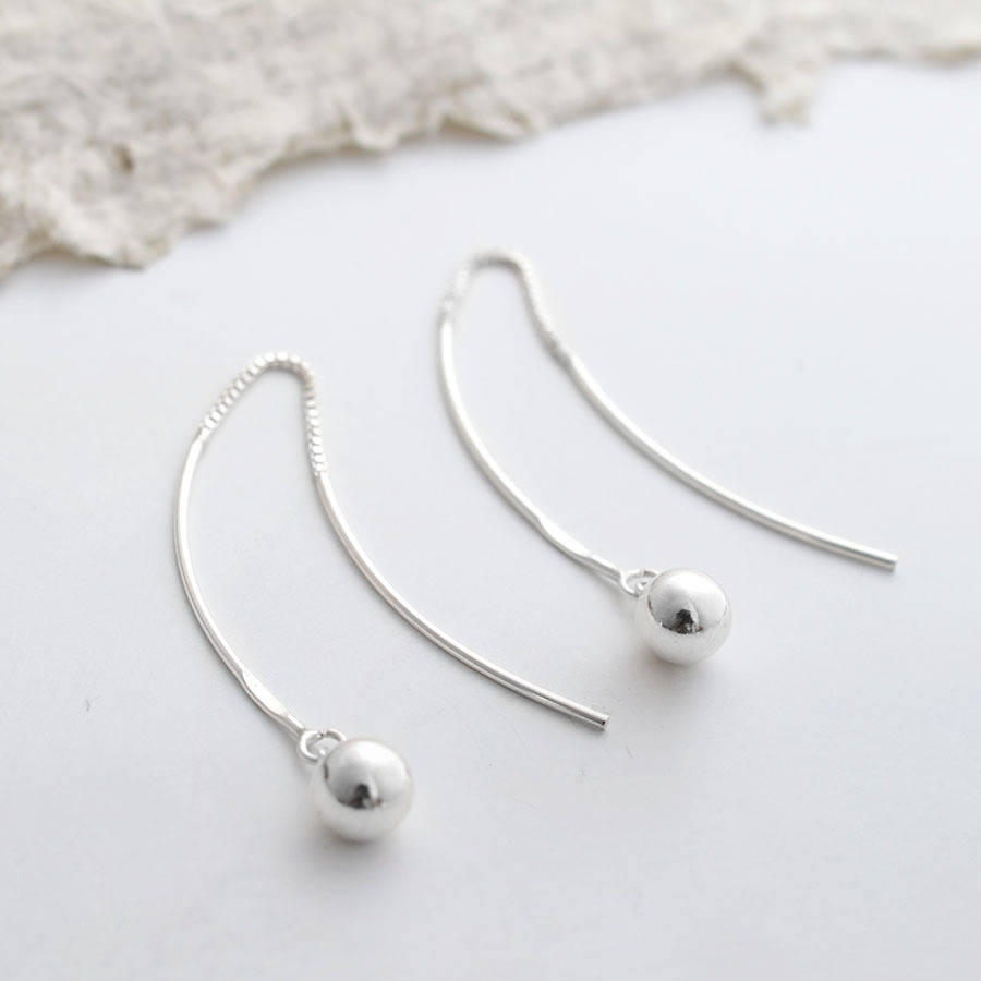 Sterling Silver Bow And Ball Threader Earrings, 1 of 4