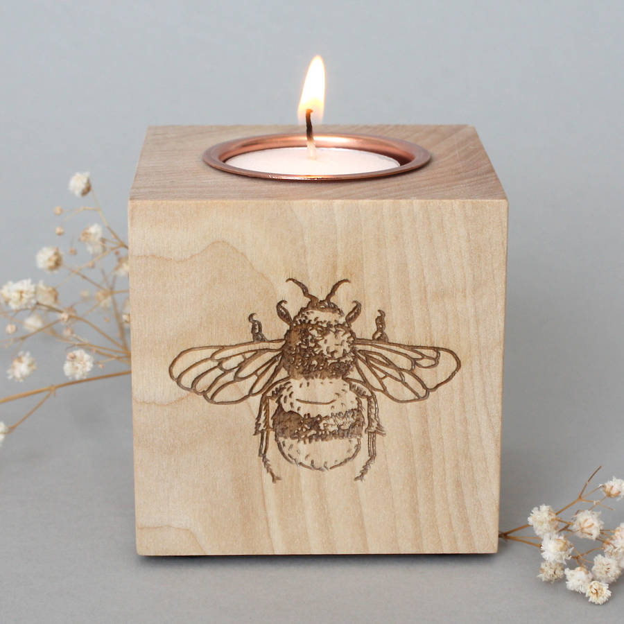 Bee Themed Solid Wood Tea Light Holder, 1 of 5
