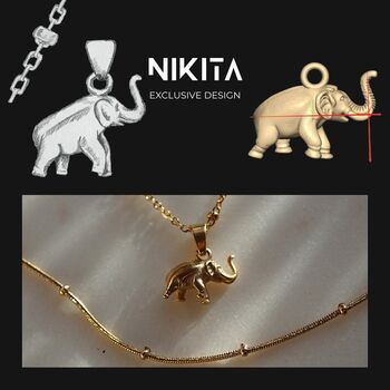 Elephant Pendant Necklace 18k Plated, 3 of 5