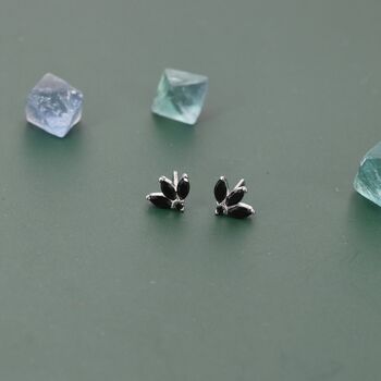 Tiny Black Cz Marquise Cluster Stud Earrings In Sterling Silver, 2 of 12