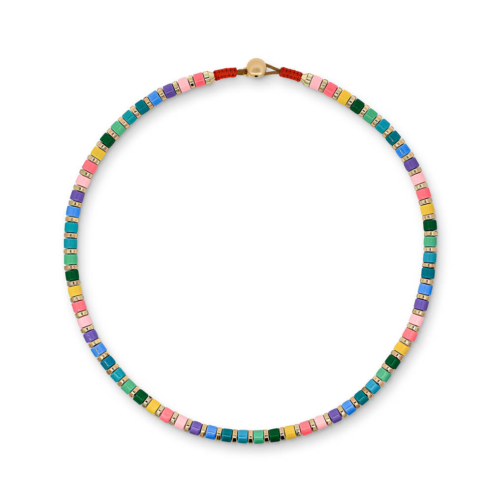 Multicoloured Pastel And Gold Tone Metal Beaded Necklace