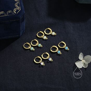 Vintage Inspired Blue Opal Charm Hoop Earrings, 2 of 10