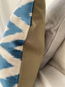 Blue And Cream Zigzag Silk Ikat Cushion, 6 of 7