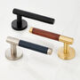 Brass Gold, Silver And Black Leather Door Lever Handles, thumbnail 1 of 12