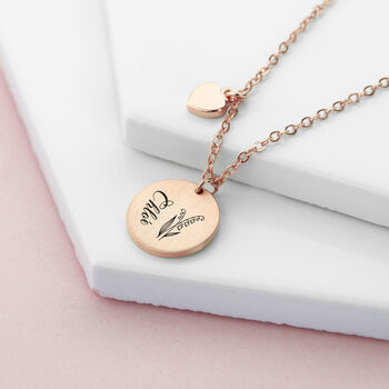 Personalised Birth Flower Matte Heart And Disc Necklace, 3 of 12