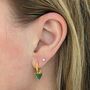 'The Triangle' Green Onyx Hoop Gold Plated Earrings, thumbnail 2 of 6