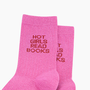 Read Books Combed Cotton Glitter Socks In Hot Pink, 2 of 4