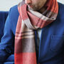 Men's Cashmere Blend Red Check Scarf, thumbnail 6 of 11