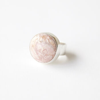 Rhodochrosite Pink Gemstone Ring Set In Sterling Silver, 2 of 8