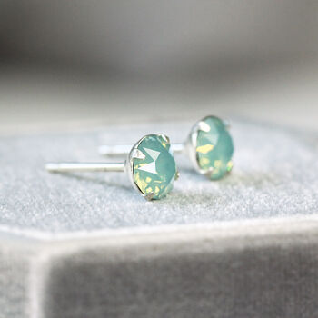 Sea Green Stud Earrings In Sterling Silver, 3 of 12