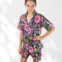Ikat Print 100% Cotton Ladies Pyjama Short Set In Navy And Pink, thumbnail 2 of 6
